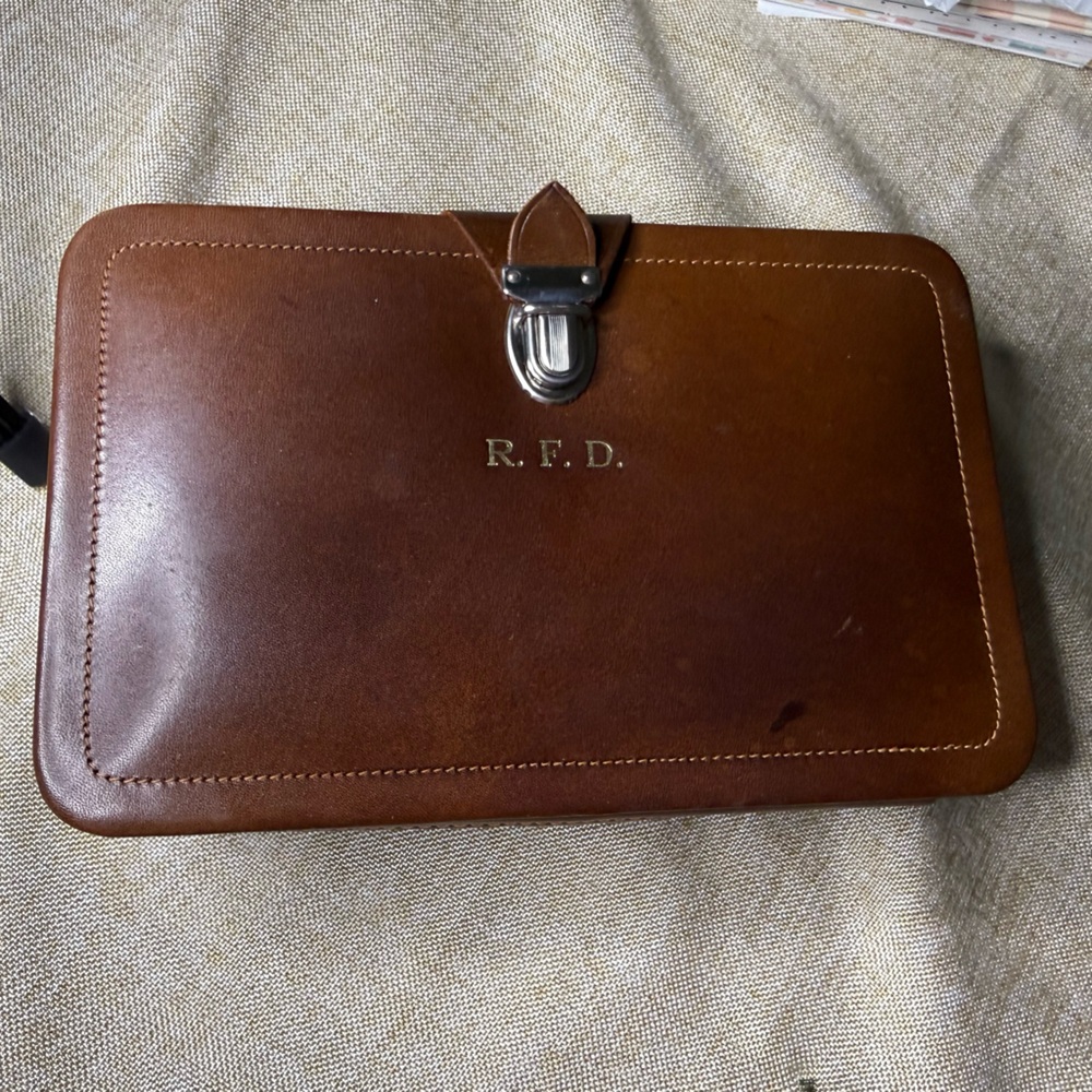 Vintage HOMA Leather Travel Valet Case - Cognac & Yellow - Monogram R.F.D.